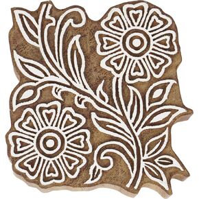 Textile Printing Block Flower Hand Carved Wooden Stamp Wood Block Printing Textile Stamps for Fabric/Pottery Blocks,4 Inch in Kuwait