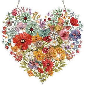 HEIBAGO Heart Flower Diamond Art Hanging Kits for Adults, Diamond Art Suncatchers, 5D Special Shape Diamond Painting Pendant, DIY Window Ornament Gifts for Home Garden Door Wall Decor 8.3 x 8.3 Inch in Saudi Arabia