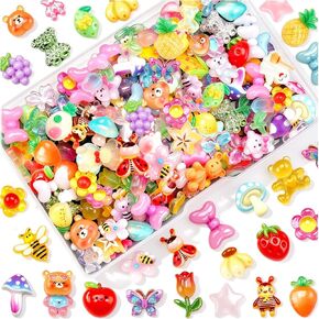 Fyoutt 150Pcs Cute Slime Charms Resin Flatback Charms for Crafts Embellishments Assorted Mini Animals Flowers Fruits Charm Accessories for Phone Cases DIY Nail Art Scrapbooks Decoration Random Style in Saudi Arabia