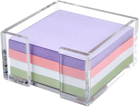 Acrylic Sticky Note Holder, 3.35 x 3.35 x 1.77in Crystal Clear Acrylic Notepad Holder Sticky Note Dispenser for Dorm Room and Office Desk Organizer in Kuwait