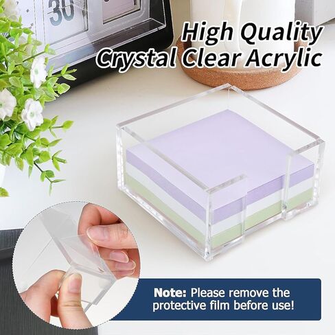 Acrylic Sticky Note Holder, 3.35 x 3.35 x 1.77in Crystal Clear Acrylic Notepad Holder Sticky Note Dispenser for Dorm Room and Office Desk Organizer in Kuwait