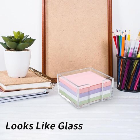 Acrylic Sticky Note Holder, 3.35 x 3.35 x 1.77in Crystal Clear Acrylic Notepad Holder Sticky Note Dispenser for Dorm Room and Office Desk Organizer in Kuwait