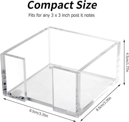 Acrylic Sticky Note Holder, 3.35 x 3.35 x 1.77in Crystal Clear Acrylic Notepad Holder Sticky Note Dispenser for Dorm Room and Office Desk Organizer in Kuwait