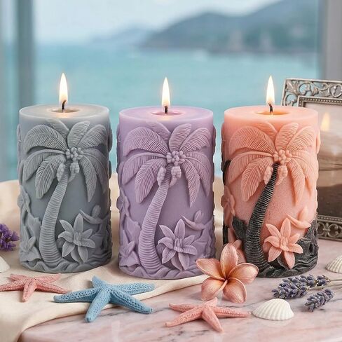 Coconut Tree Cylinder Candle Mold Coconut Tree Pillar Resin Casting Silicone Molds for Candles Making Aromatherapy Candles Wax Polymer Clay Home Decoration in Saudi Arabia