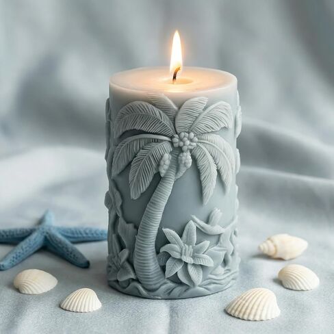 Coconut Tree Cylinder Candle Mold Coconut Tree Pillar Resin Casting Silicone Molds for Candles Making Aromatherapy Candles Wax Polymer Clay Home Decoration in Saudi Arabia