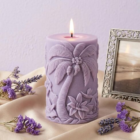 Coconut Tree Cylinder Candle Mold Coconut Tree Pillar Resin Casting Silicone Molds for Candles Making Aromatherapy Candles Wax Polymer Clay Home Decoration in Saudi Arabia