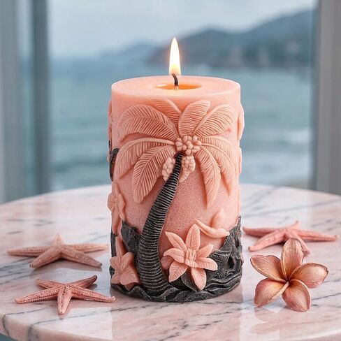 Coconut Tree Cylinder Candle Mold Coconut Tree Pillar Resin Casting Silicone Molds for Candles Making Aromatherapy Candles Wax Polymer Clay Home Decoration in Saudi Arabia