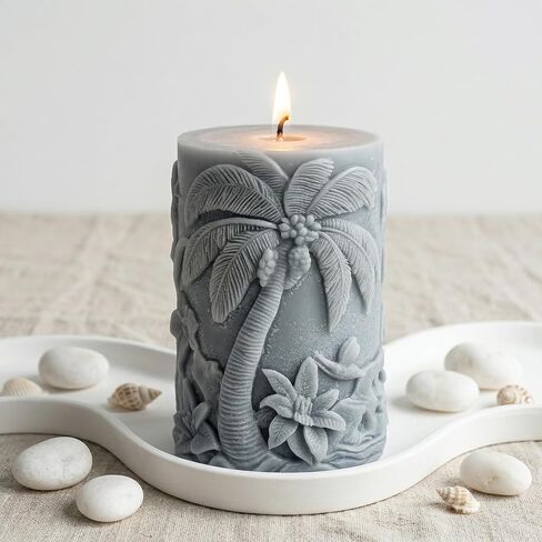 Coconut Tree Cylinder Candle Mold Coconut Tree Pillar Resin Casting Silicone Molds for Candles Making Aromatherapy Candles Wax Polymer Clay Home Decoration in Saudi Arabia