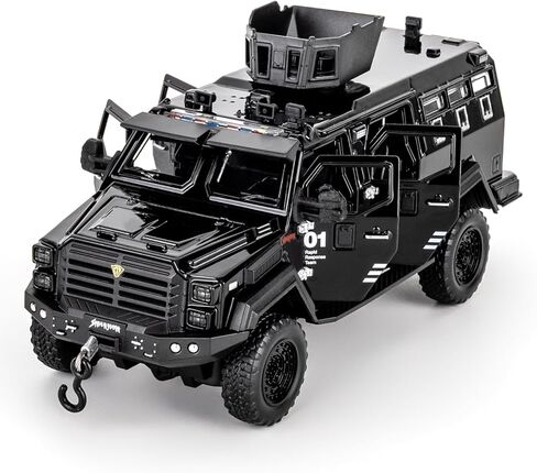 Armored Car Toy Truck, Play Armored Fighting Vehicles Diecast Military Toys, 1:32 Scale Alloy Pull Back Car Model with Light and Sound(Black) in Saudi Arabia