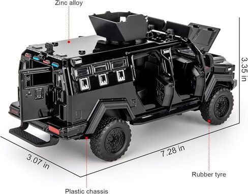 Armored Car Toy Truck, Play Armored Fighting Vehicles Diecast Military Toys, 1:32 Scale Alloy Pull Back Car Model with Light and Sound(Black) in Saudi Arabia