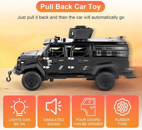 Armored Car Toy Truck, Play Armored Fighting Vehicles Diecast Military Toys, 1:32 Scale Alloy Pull Back Car Model with Light and Sound(Black) in Saudi Arabia