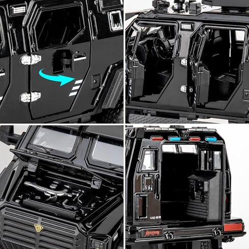 Armored Car Toy Truck, Play Armored Fighting Vehicles Diecast Military Toys, 1:32 Scale Alloy Pull Back Car Model with Light and Sound(Black) in Saudi Arabia