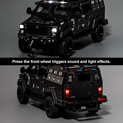 Armored Car Toy Truck, Play Armored Fighting Vehicles Diecast Military Toys, 1:32 Scale Alloy Pull Back Car Model with Light and Sound(Black) in Saudi Arabia