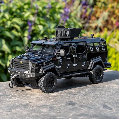 Armored Car Toy Truck, Play Armored Fighting Vehicles Diecast Military Toys, 1:32 Scale Alloy Pull Back Car Model with Light and Sound(Black) in Saudi Arabia