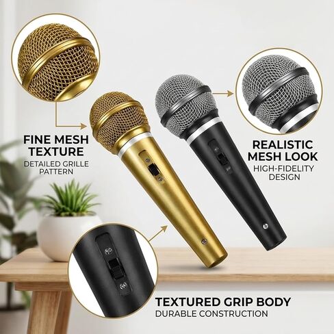 Fake Microphone, Toy Microphone Set for Play, Microphone Prop for Stage Performance, Fake Microphones with Black and Gold Colors in Saudi Arabia