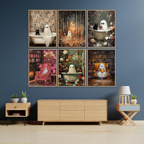 pchmcu 6 Pack Halloween Diamond Art Kits for Adults, 5D DIY Cute Ghost Flowers Diamond Painting Kits for Room Bedroom Living Room Bathroom Wall Decor 12x16 Inch in Saudi Arabia