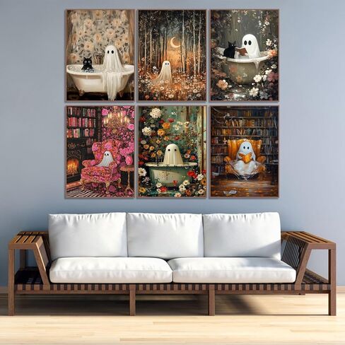 pchmcu 6 Pack Halloween Diamond Art Kits for Adults, 5D DIY Cute Ghost Flowers Diamond Painting Kits for Room Bedroom Living Room Bathroom Wall Decor 12x16 Inch in Saudi Arabia