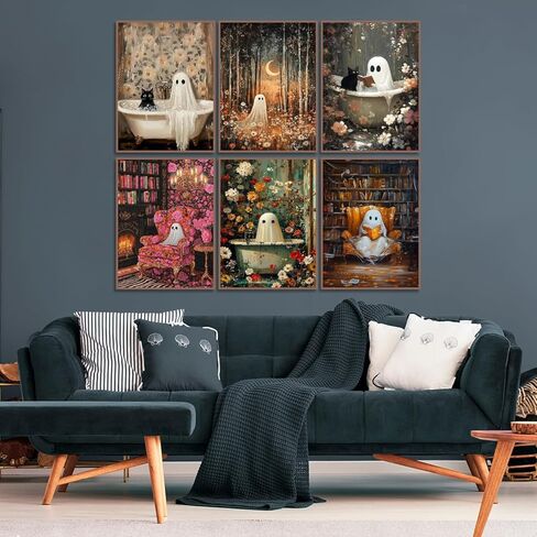pchmcu 6 Pack Halloween Diamond Art Kits for Adults, 5D DIY Cute Ghost Flowers Diamond Painting Kits for Room Bedroom Living Room Bathroom Wall Decor 12x16 Inch in Saudi Arabia