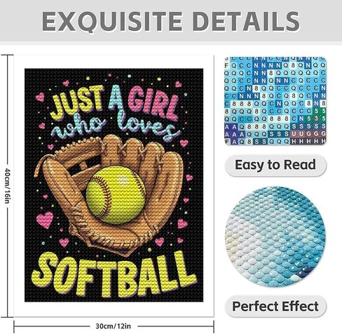 IORIOR Diamond Art Kits for Adults - Loves Softball Glove Ball 5D Dimond Painting Kits for Adults Beginner, No Frame Round Diamond Kits for Home Wall Decor 12 X 16 Inch in Kuwait