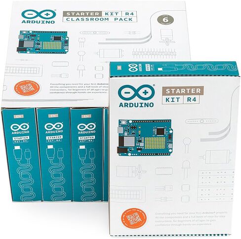 Arduino Starter Kit R4 Classroom Pack [K000007_R4-6P] (Bundle of 6) – Comprehensive STEM Education Kit for Schools – Includes UNO R4 WiFi Boards, 13 Guided Projects, and 6 Certification Vouchers in Kuwait
