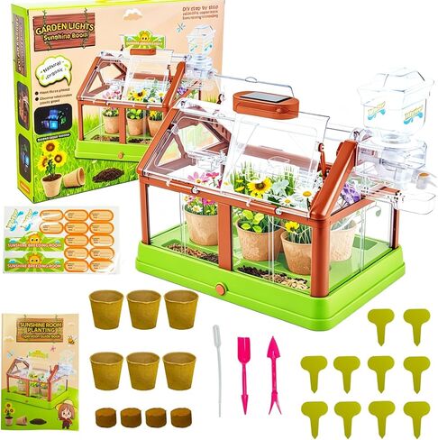 مجموعة أدوات زراعة النباتات للأطفال من EXBEPE، مجموعة زراعة الدفيئة، مجموعة Terrarium Kit للأطفال، لعبة البستنة النباتية التعليمية DIY، الدفيئة الحية مع لوحة شمسية، مجموعة البستنة الداخلية in Kuwait