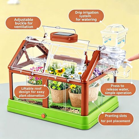 مجموعة أدوات زراعة النباتات للأطفال من EXBEPE، مجموعة زراعة الدفيئة، مجموعة Terrarium Kit للأطفال، لعبة البستنة النباتية التعليمية DIY، الدفيئة الحية مع لوحة شمسية، مجموعة البستنة الداخلية in Kuwait