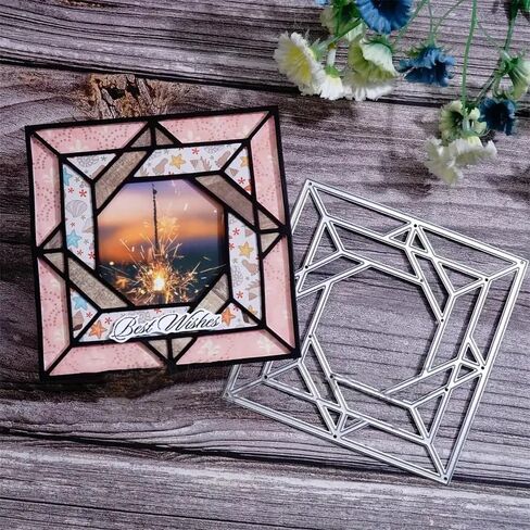 Christmas Geometric Square Diamond Metal Die Cuts,Flower Branch Leaf Cutting Dies Cut Stencils for DIY Scrapbooking Album Decorative Embossing Paper Dies Card Making in Kuwait