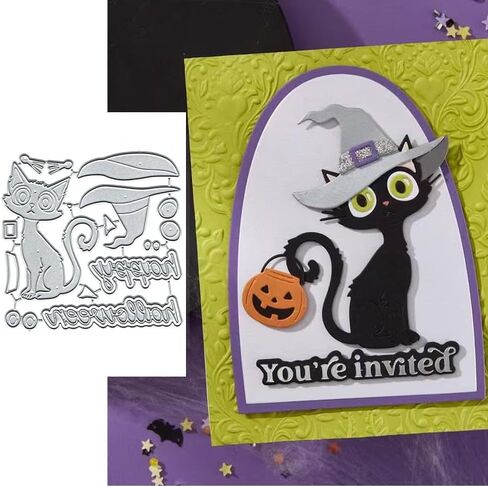 Halloween Hat Cat Metal Cutting Die Cuts, Halloween Cat Embossing Stencils DIY Crafts Cards Cutting Dies Cuts for DIY Embossing Card Making Photo Decorative Paper Dies Scrapbooking in Saudi Arabia