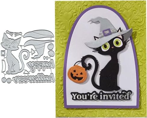 Halloween Hat Cat Metal Cutting Die Cuts, Halloween Cat Embossing Stencils DIY Crafts Cards Cutting Dies Cuts for DIY Embossing Card Making Photo Decorative Paper Dies Scrapbooking in Saudi Arabia