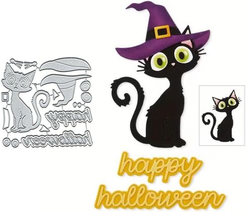 Halloween Hat Cat Metal Cutting Die Cuts, Halloween Cat Embossing Stencils DIY Crafts Cards Cutting Dies Cuts for DIY Embossing Card Making Photo Decorative Paper Dies Scrapbooking in Saudi Arabia