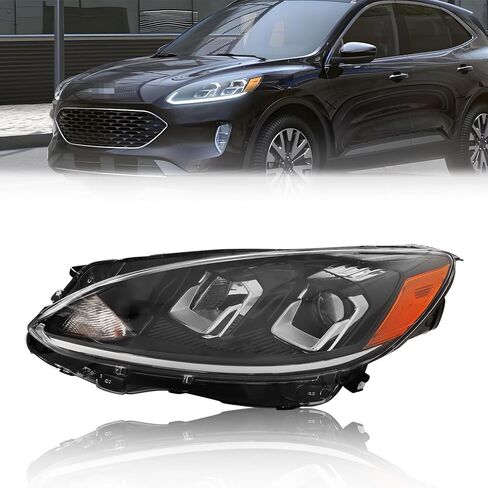 Headlight Assembly Compatible with Fo-rd Escape 2020-2022 SE SEL/Hybrid trims, [Bulbs Included] Right/Passenger Side w/o DRL, Headlamp Replacement with Clear Lens, LJ6Z-13008-C in Saudi Arabia