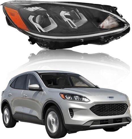 Headlight Assembly Compatible with Fo-rd Escape 2020-2022 SE SEL/Hybrid trims, [Bulbs Included] Right/Passenger Side w/o DRL, Headlamp Replacement with Clear Lens, LJ6Z-13008-C in Kuwait