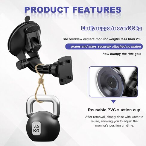 Backup Camera Monitor Mount,Windshield Mount for 4.3"/5" Backup Camera,Rear View Camera Screen Mounting Bracket with Suction Cup,CarPlay Screen Mount Holder,Car Rearview Reverse Cam Window Mount Kit in Saudi Arabia