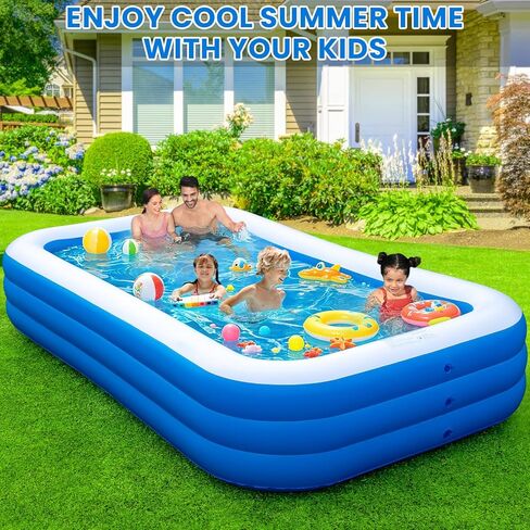Inflatable Swimming Pool for Family, 130" x 72" x 22" Large Blow Up Pool for Adults & Kids, Thickened Backyard Pool with Pump, Quick Inflation Summer Outdoor Water Party Pool in Kuwait