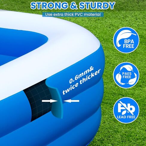 Inflatable Swimming Pool for Family, 130" x 72" x 22" Large Blow Up Pool for Adults & Kids, Thickened Backyard Pool with Pump, Quick Inflation Summer Outdoor Water Party Pool in Kuwait