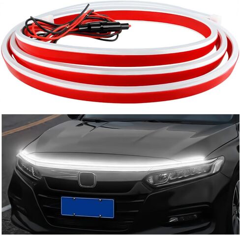 Car Hood Light Strip, 71 Inch 12V Flexible LED Vehicle Daytime Running Lamp with Dynamic Scan Startup Effect, Auto Engine Cover DRL Decoration Light, Universal for SUV Van Sedan (White) in Kuwait