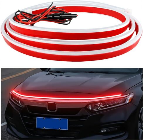 Car Hood Light Strip, 71 Inch 12V Flexible LED Vehicle Daytime Running Lamp with Dynamic Scan Startup Effect, Auto Engine Cover DRL Decoration Light, Universal for SUV Van Sedan (White) in Kuwait