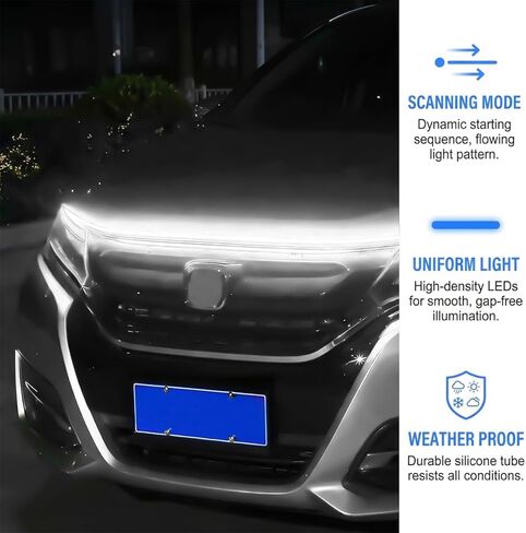 Car Hood Light Strip, 71 Inch 12V Flexible LED Vehicle Daytime Running Lamp with Dynamic Scan Startup Effect, Auto Engine Cover DRL Decoration Light, Universal for SUV Van Sedan (White) in Kuwait