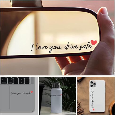 KATINAT 3X I Love You Drive Safe Mirror Sticker, Car Stickers for Women, Automotive Decals, Rear View Mirror Sticker, Stocking Stuffers for Women, Men, I Love You Gifts (ILUDS Black) in Kuwait