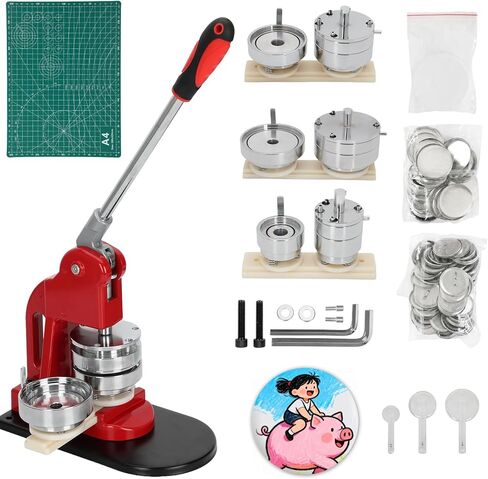 Multiple Sizes Button Maker Machine, 1 Inch + 1.25 Inch + 2.25 Inch Interchangeable Badge Press, DIY Pin Maker Kit with 300 Sets Full Supplies, Circle Cutter & Cutting Mat for Craft Projects in Saudi Arabia
