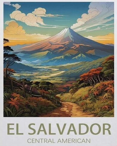 QACEYID Paint by Numbers, El Salvador Vintage Travel Poster, Oil Painting by Numbers Kits for Beginners 16x20in in Kuwait