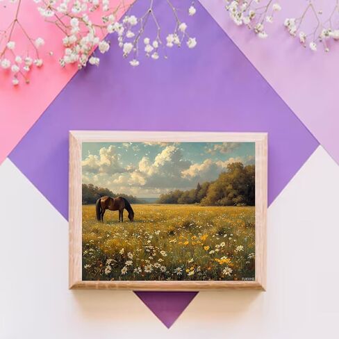FUKVHIL DIY Paint by Numbers for Adults Beginner, Spring Horse Grazing Pasture, Paint by Numbers Kit Painting by Numbers for Adults, 16"x20", Bright in Kuwait