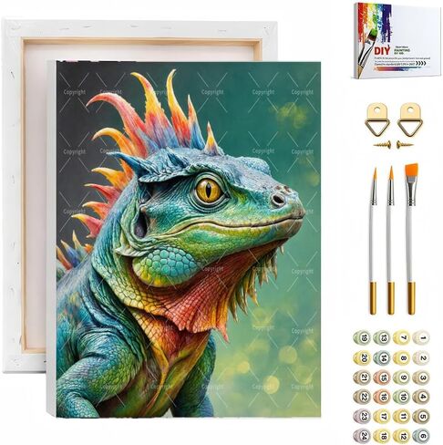 Sceorixa Lizard Paint by Numbers Kit for Adults - DIY Colorful Iguana Reptile Portrait Painting On Canvas 16X20 Inches, Acrylic Paint Set, Suitable for Beginners, Animal Wall Art Decor, Unframed in Saudi Arabia