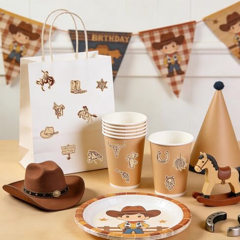 Whaline 1000Pcs Western Cowboy Sticker Roll Brown Wild West Decals 16 Design Rodeo Party Self-Adhesive Labels for Scrapbook Journal DIY Crafts Party Favors Classroom Rewards, 2 Rolls in Kuwait