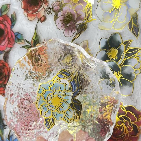 50Pcs Flower Stickers with Gold Holographic Outlines, Glitter Shiny Floral Waterproof Decorative Decals for Scrapbooking Supplies Junk Journal Bullet Journals Planners (Flower) in Saudi Arabia