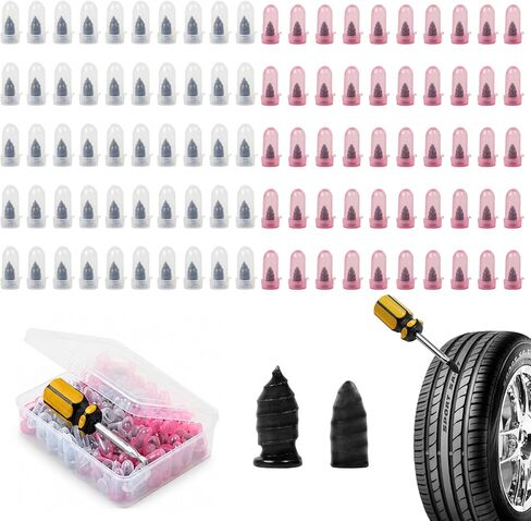 100 PCS Tire Repair Rubber Nail, Vacuum Tire Repair Kits Spiral Rubber Screws, Fast Self-Service Tool for Car, Truck, Motorcycle, Tractor Tire Puncture Repair, with Storage Box and Screwdriver in Saudi Arabia