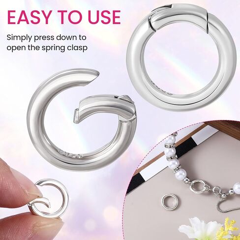 Pndeyo 925 Sterling Silver Round Jewelry Clasps, Hypoallergenic Necklace Enhancer Shortener, Spring Bail Clasp Rings Connector Clips for Bracelet Anklet Jewelry Making in Kuwait