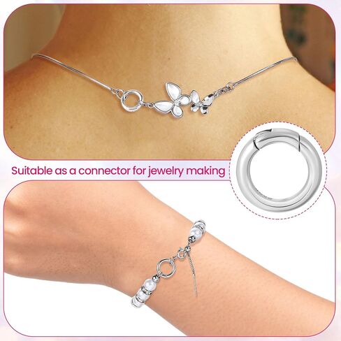 Pndeyo 925 Sterling Silver Round Jewelry Clasps, Hypoallergenic Necklace Enhancer Shortener, Spring Bail Clasp Rings Connector Clips for Bracelet Anklet Jewelry Making in Kuwait