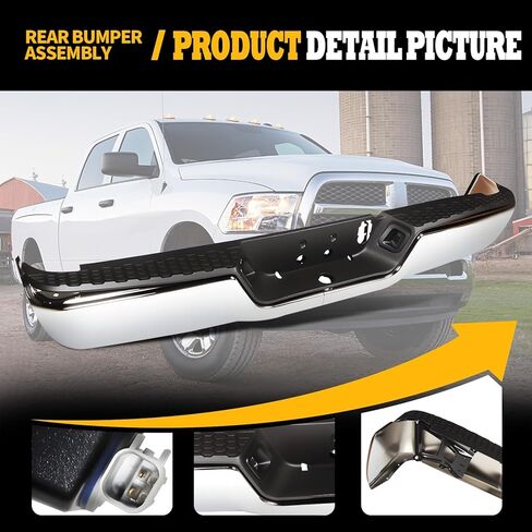 Rear Bumper Assembly Compatible with Ram 2500 3500 2013-2018 without Park Sensor Holes Chrome Back Bumper 68207306AA-PFM CH1103128 in Kuwait
