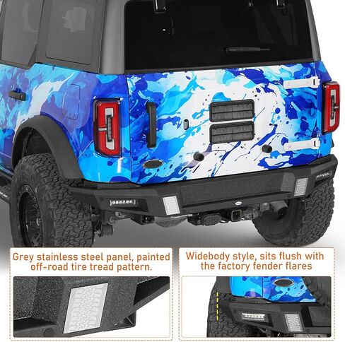 Hooke Road 21-26 Bronco Rear Bumper for 2021-2026 Ford Bronco(Exclude Bronco Sport & Raptor), Offroad Heavy Duty Steel Back Bumper with 2×18W LED Lights, Sensor Holes in Kuwait